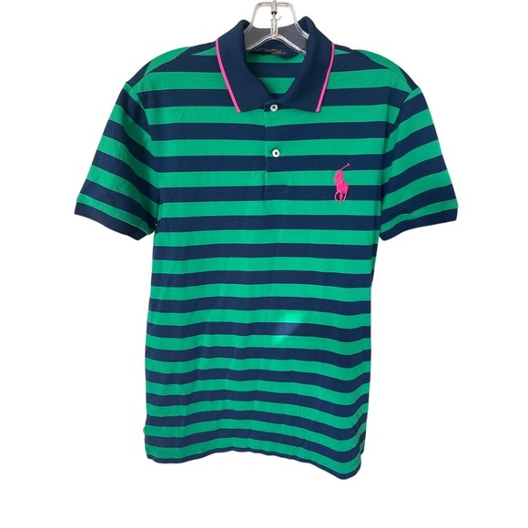 Polo Ralph Lauren Other - Polo Golf Ralph Lauren Men Performance Polo Blue Green‎ Striped Mesh M Pink Pony